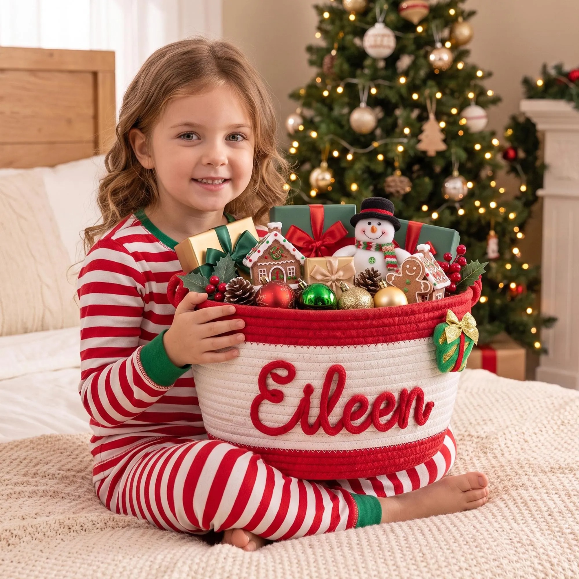 Personalized Embroidered Name Christmas Gift Crochet Baskets