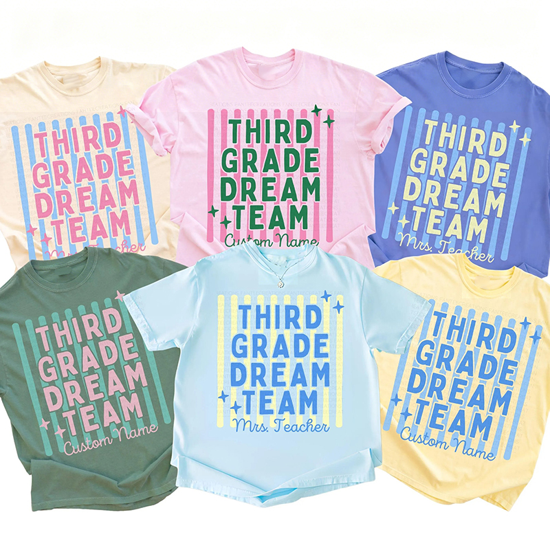 Personalized Grade And Name Stripes Teacher T-Shirt