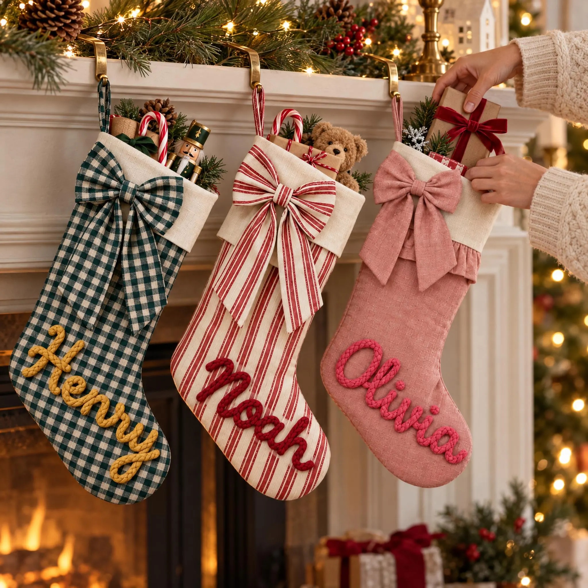 Personalized Embroidered Name Coquette Bow Teacher Christmas Stocking