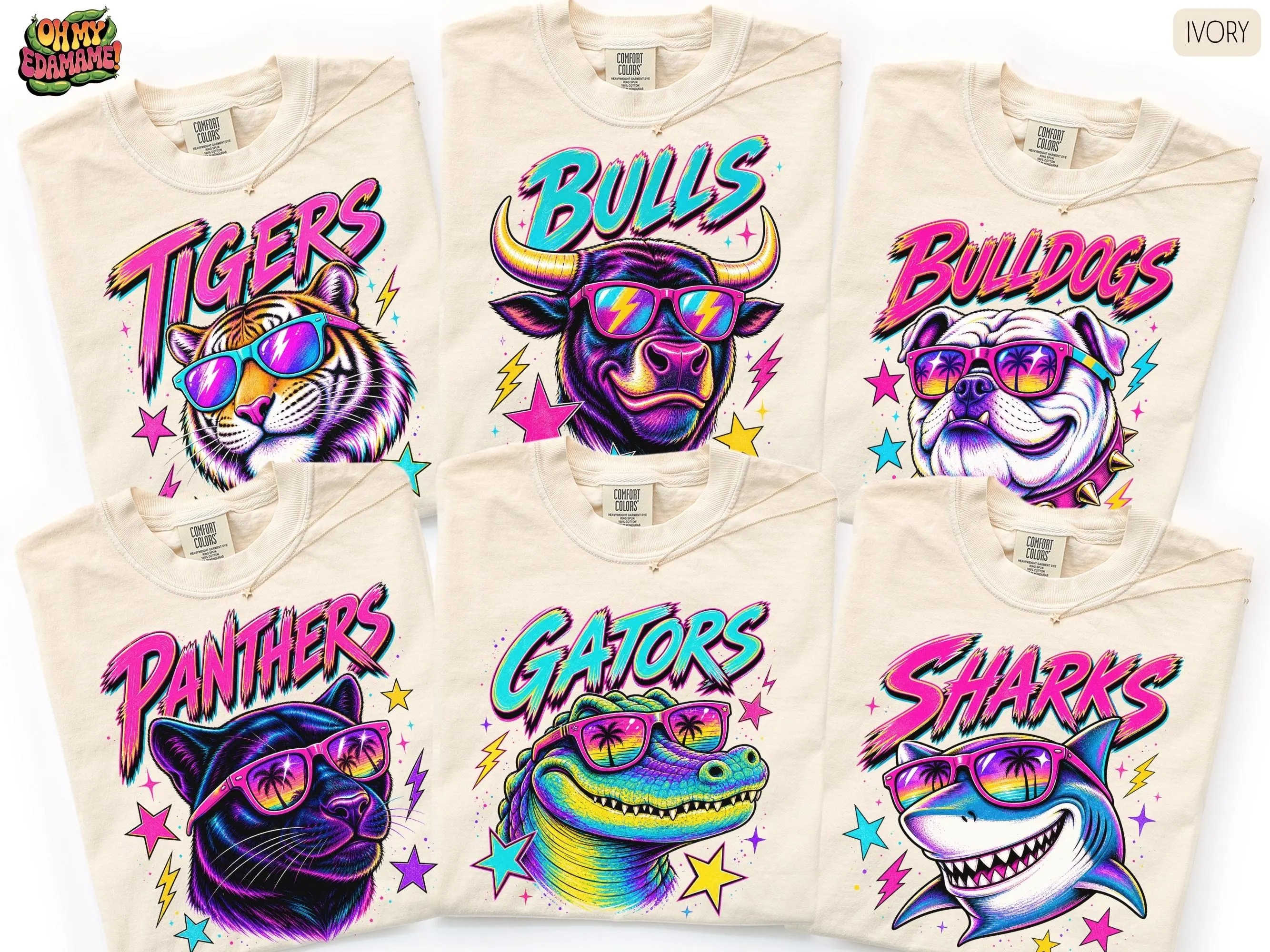 Personalized Mascot Retro Neon Sunglass Animal Comfort Colors Teacher T-Shirt
