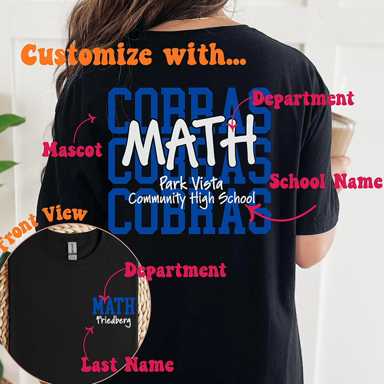 Personalized Name Mascot Math Teacher Two Sided T-Shirt