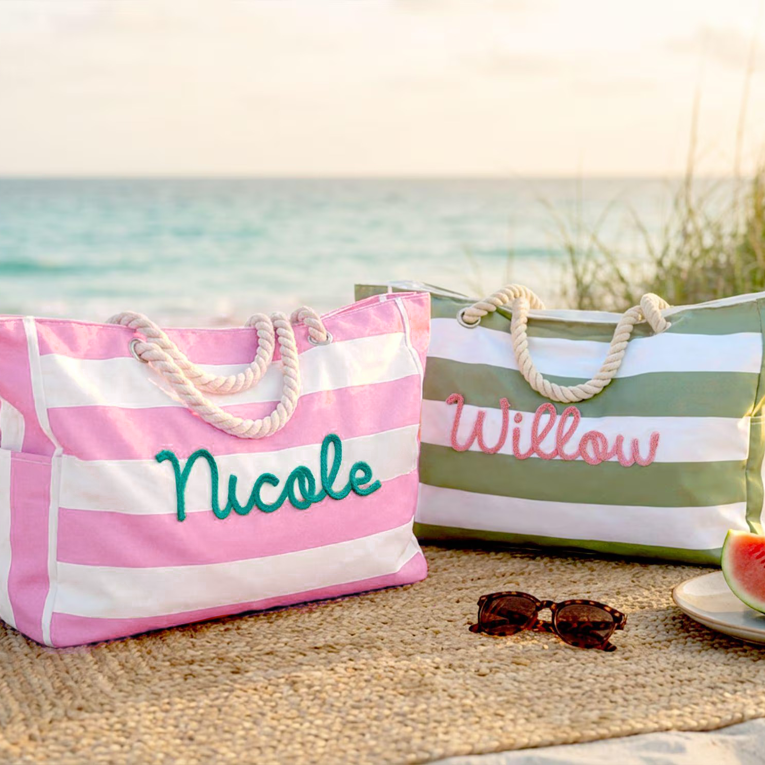 Personalized Embroidered Summer Vacation Zipper Beach Bag