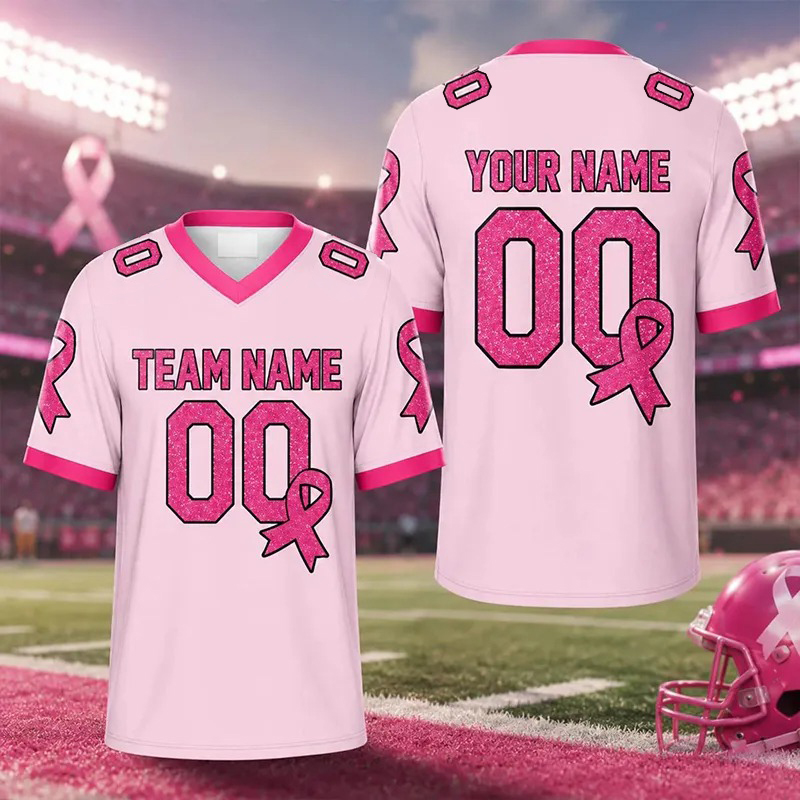 Personalized Name Team Number Pink Ribbon Teacher Mesh Jersey