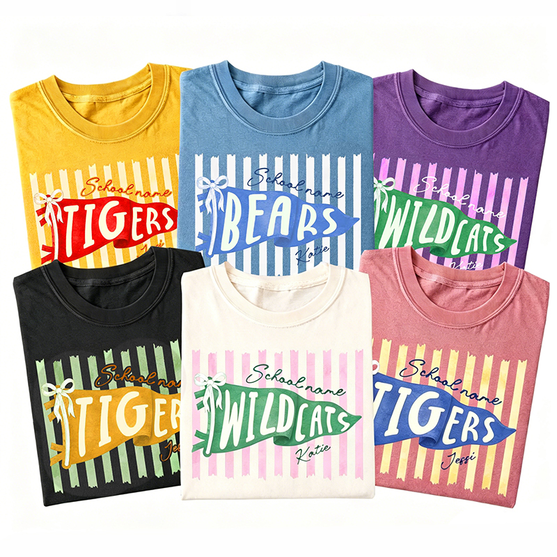 Personalized Mascot School Spirit Stripes Pennant Teacher T-Shirt
