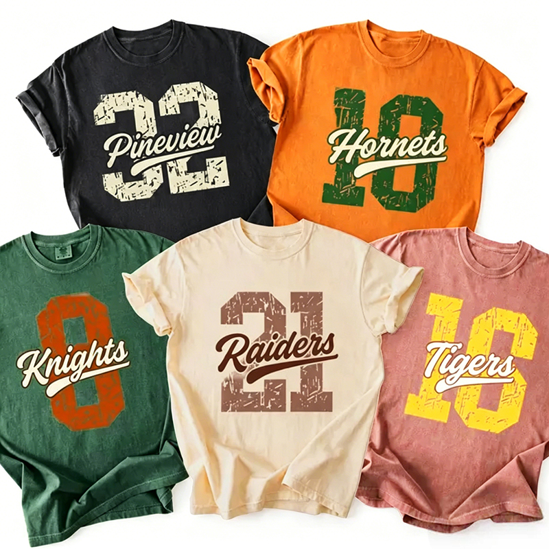 Personalized Vintage Distressed Number Team Name Mascot Teacher T-Shirt