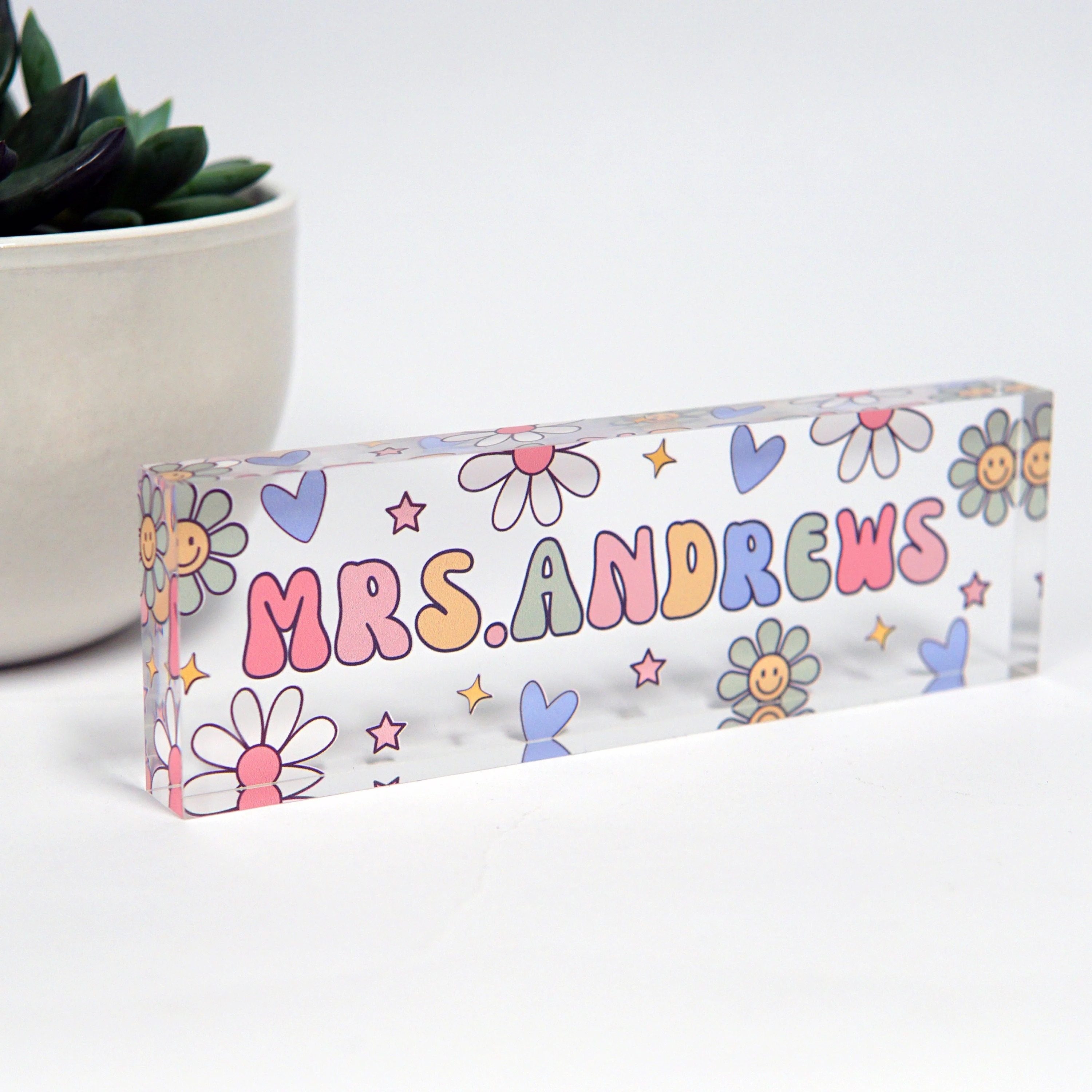 Personalized Name Daisy Acrylic Teacher Name Plate