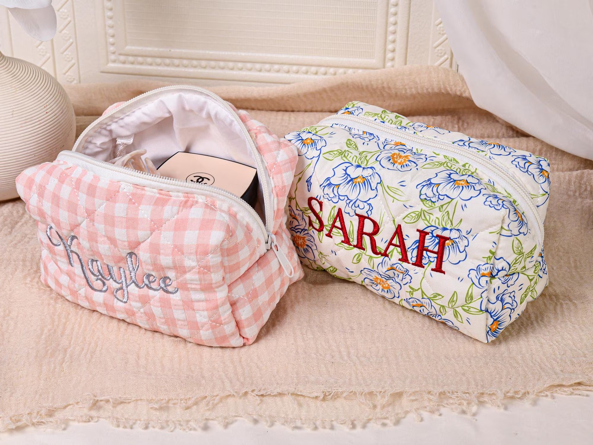 Personalized Embroidered Pastoral Style Makeup Bag