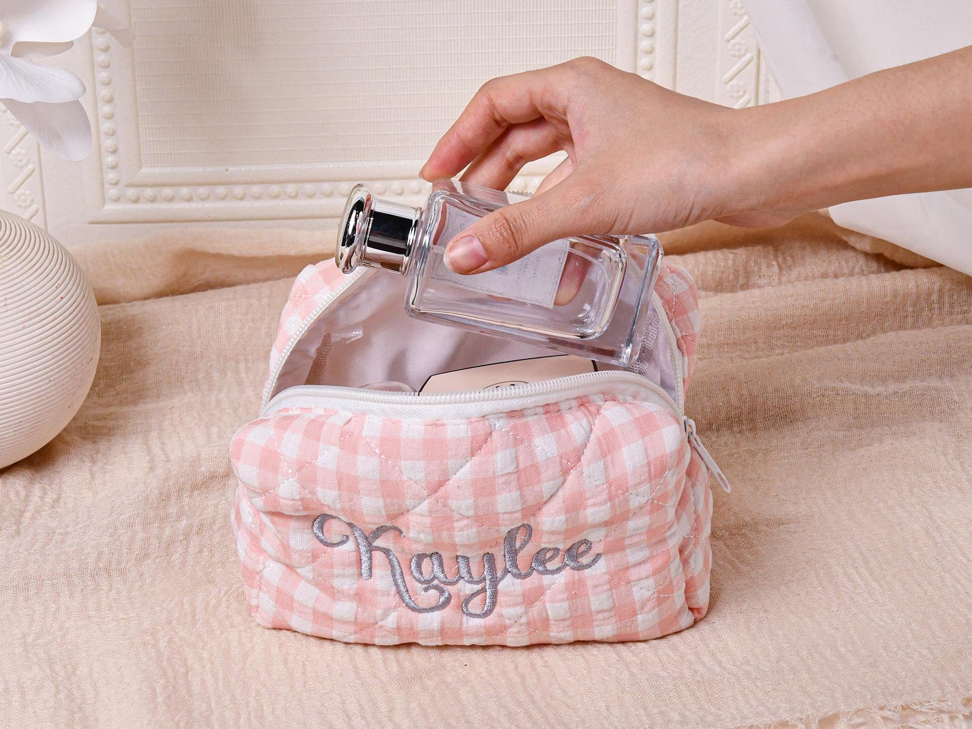 Personalized Embroidered Pastoral Style Makeup Bag