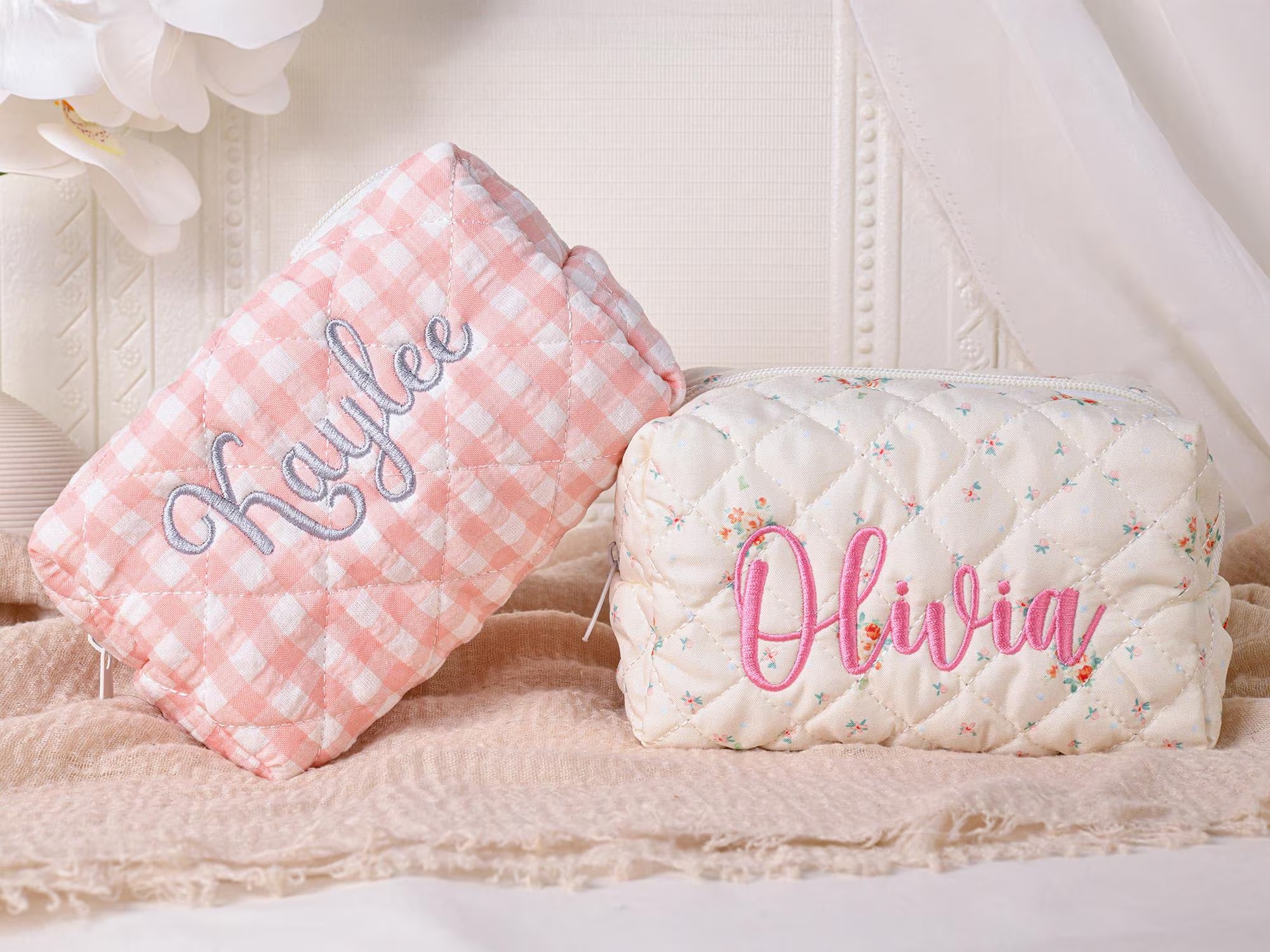 Personalized Embroidered Pastoral Style Makeup Bag