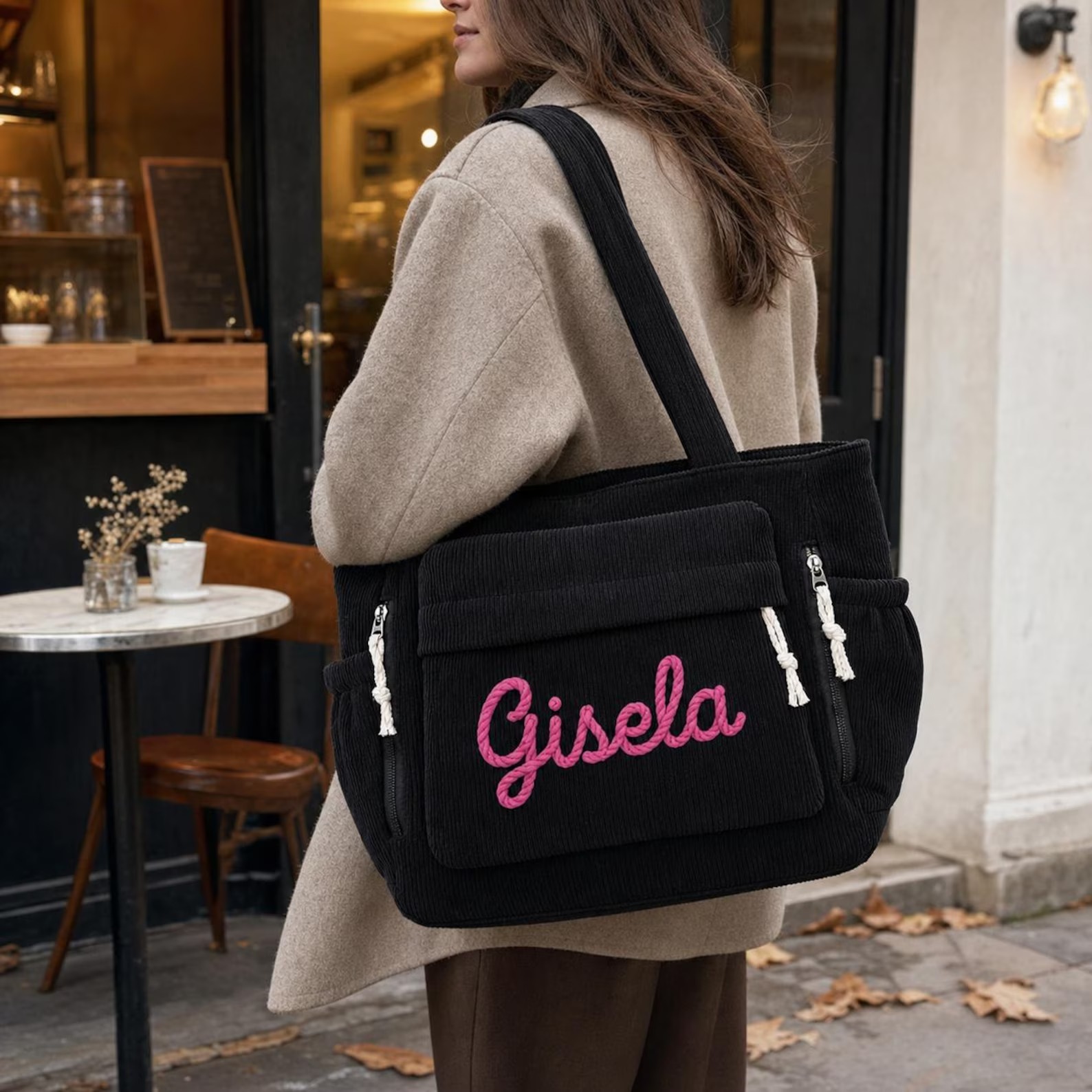 Personalized Name Embroidered Corduroy Tote Bag