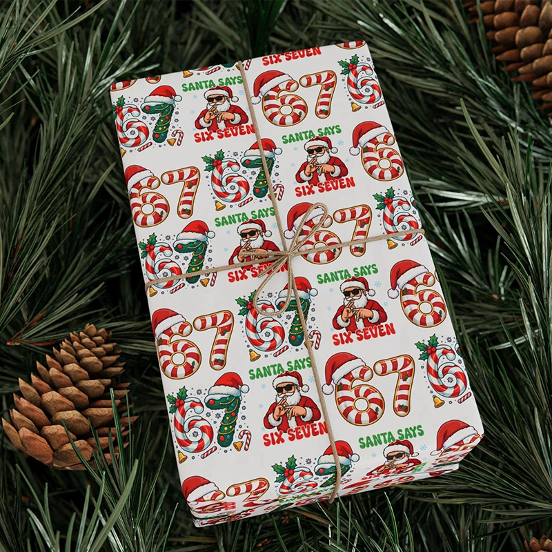 Trendy Six Seven Candy Cane Santa Teacher Wrapping Paper