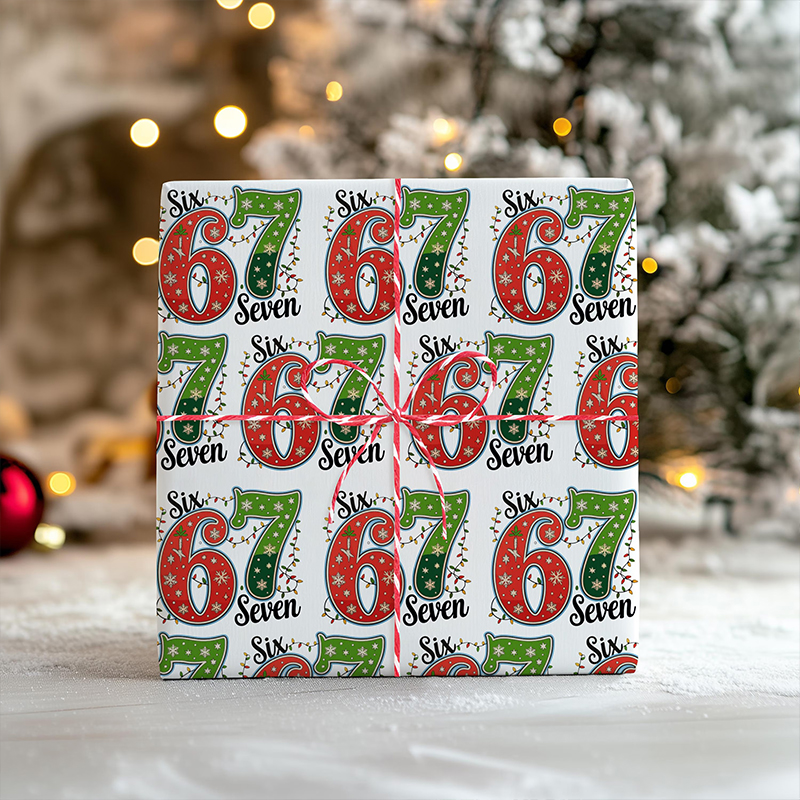 Brain Rot Six Seven Meme Christmas Teacher Wrapping Paper