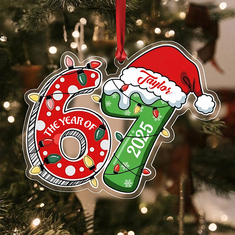 Personalized Name Six Seven Christmas Light Teacher Ceramic Christmas Ornament