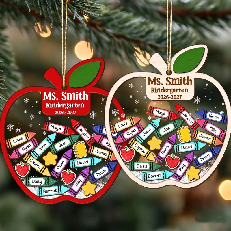 Personalized Apple Teacher Shaker Ornament