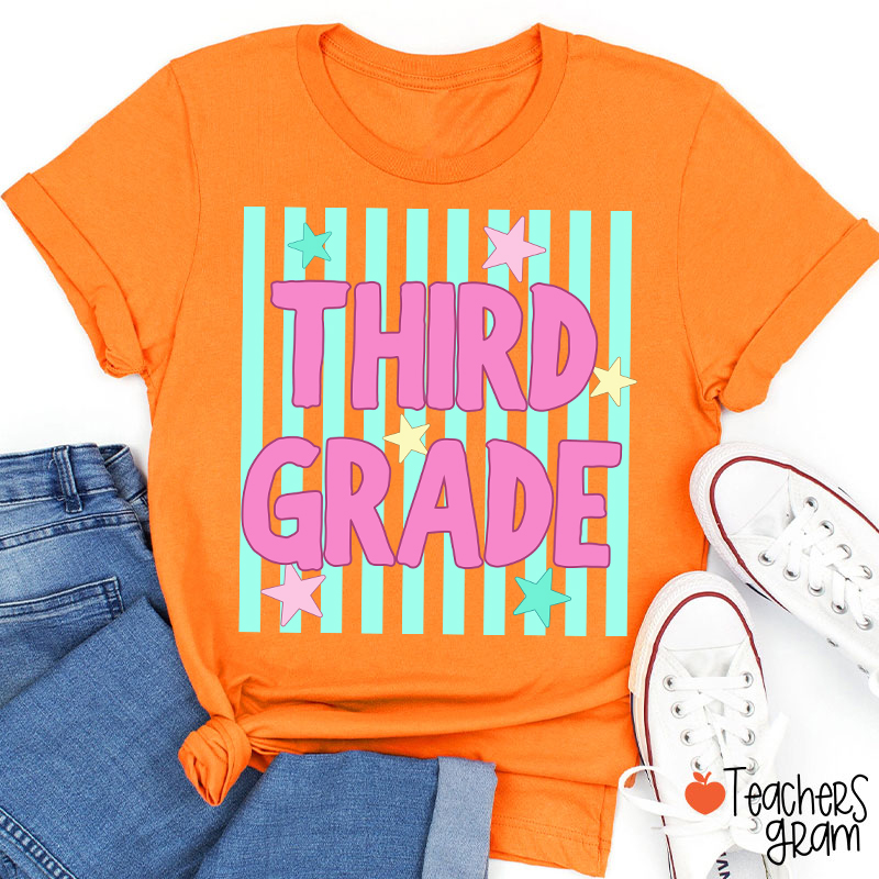 Personalized Grade Preppy Stripes Appreciation Teacher T-Shirt