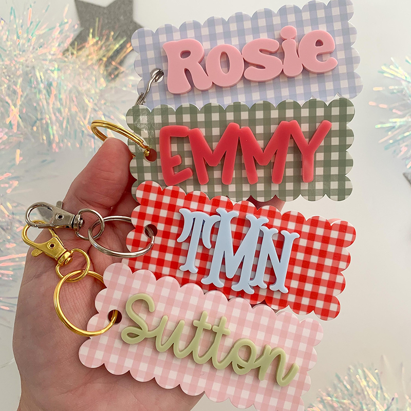 Personalized Name Gingham Acrylic Teacher Keychain