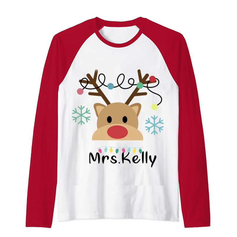 Personalized Merry Christmas Teacher Raglan Long Sleeve T-Shirt