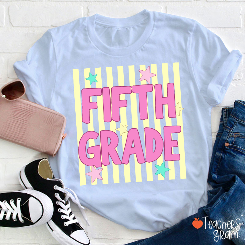 Personalized Grade Preppy Stripes Appreciation Teacher T-Shirt