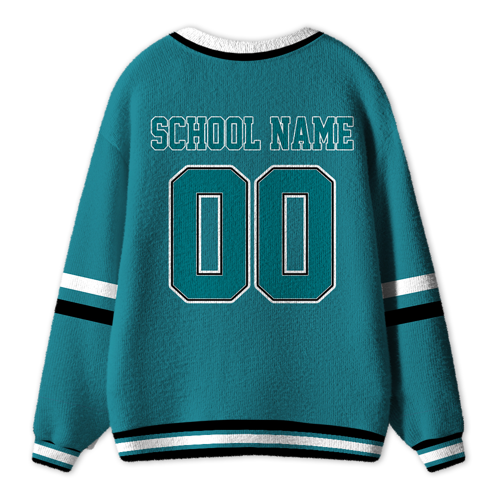 Personalized School Name Number Mascot Teacher Ugly Cardigan Sweater