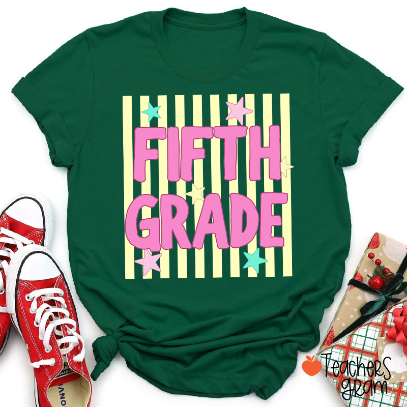 Personalized Grade Preppy Stripes Appreciation Teacher T-Shirt