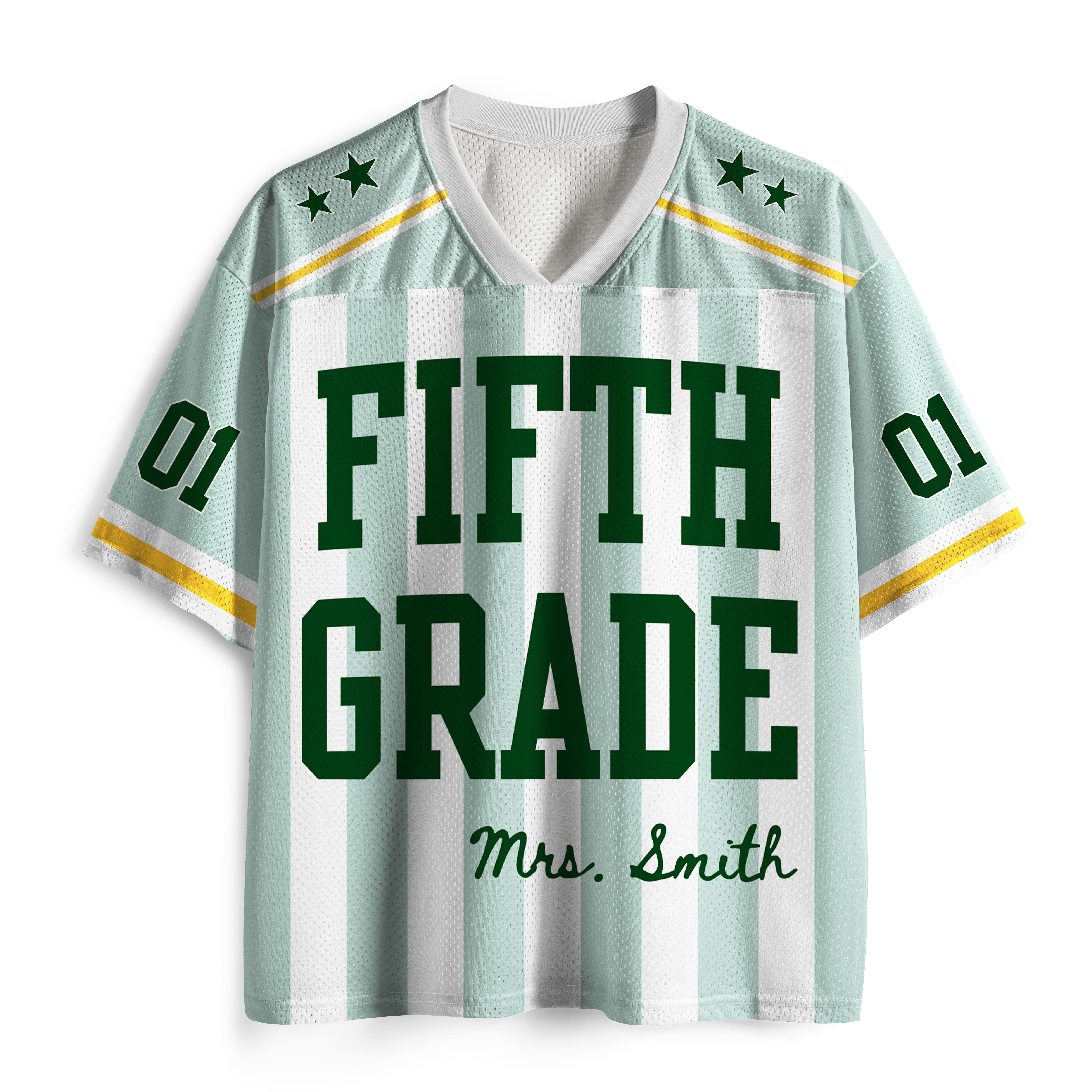 Personalized Grade And Name Preppy Stripes Stars Teacher Mesh Jersey