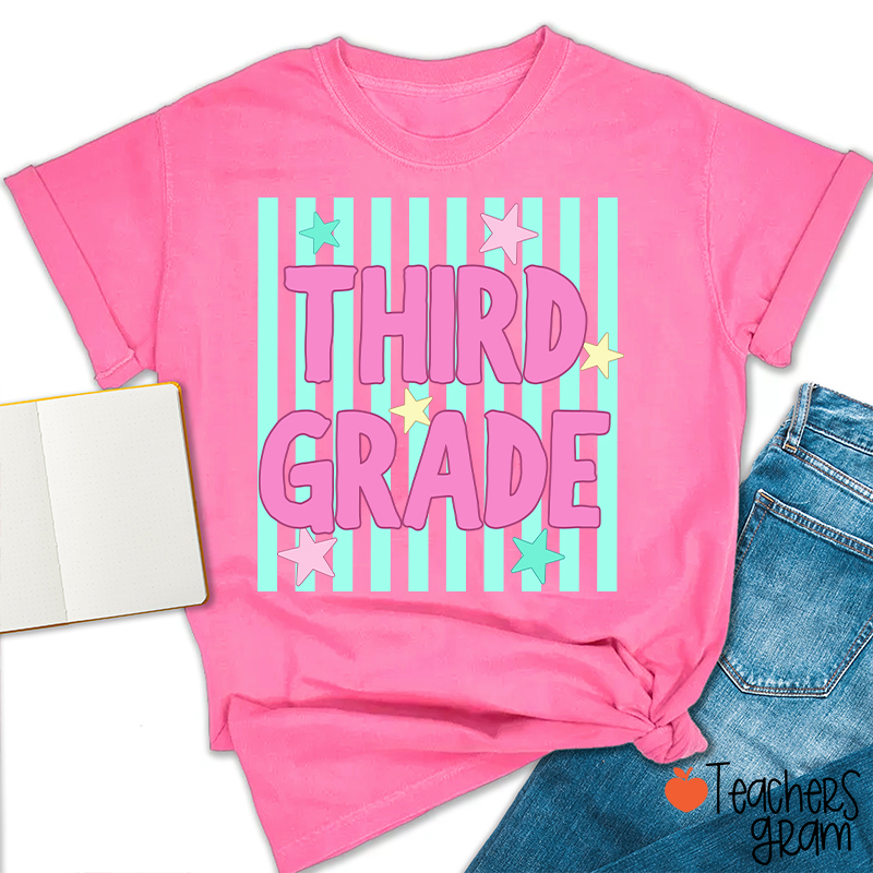 Personalized Grade Preppy Stripes Appreciation Teacher T-Shirt