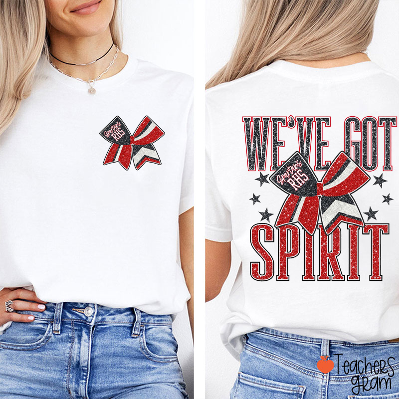 Personalized Mascot We've Got Spirit Imitation Glitter Teacher Two Sided T-Shirt