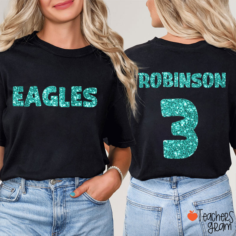 Personalized Team Name Glitter Game Day Teacher Two Sided T-Shirt