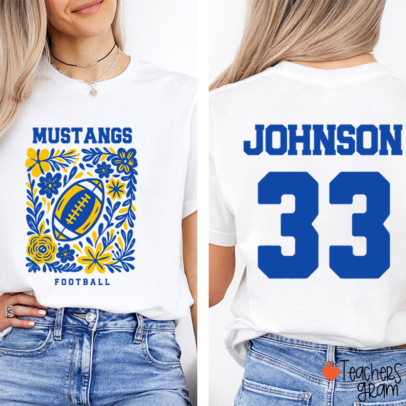 Personalized Mascot And Sport Flowers Teacher Two Sided T-Shirt