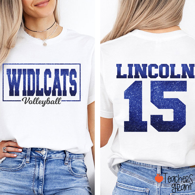 Personalized Glitter Mascot Sports Team Spirit Teacher Two Sided T-Shirt