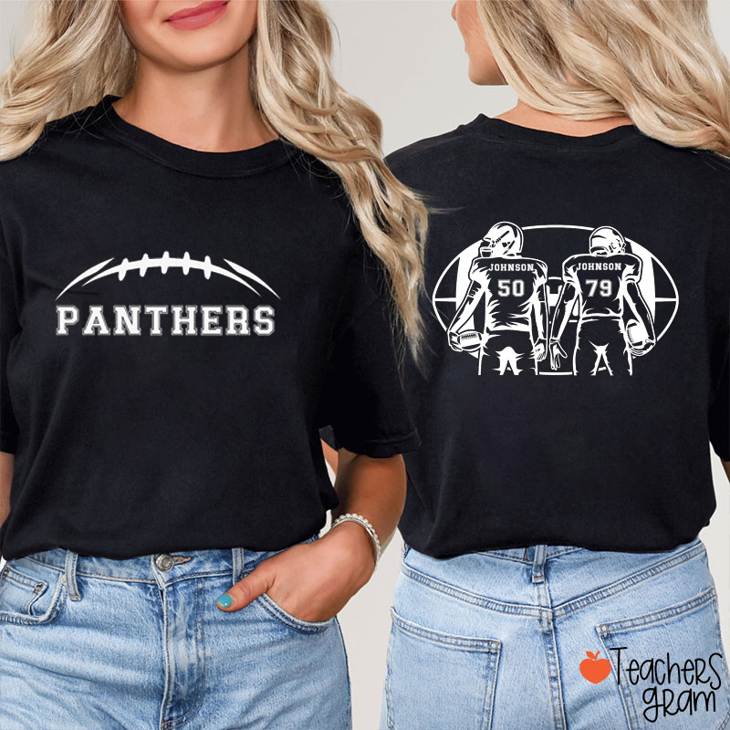 Personalized Mascot 2 Player Football Teacher Two Sided T-Shirt