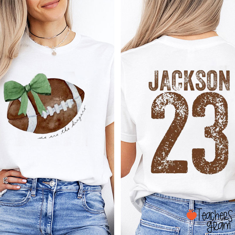 Personalized Mascot Coquette Bow School Spirit Teacher Two Sided T-Shirt