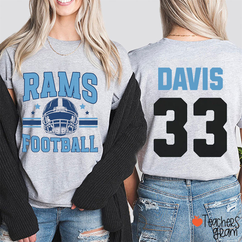 Personalized Mascot Football School Spirit Teacher Two Sided T-Shirt