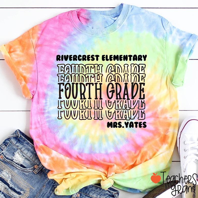 Personalized Grade And Name Stacked Typography Teacher Tie-dye T-Shirt