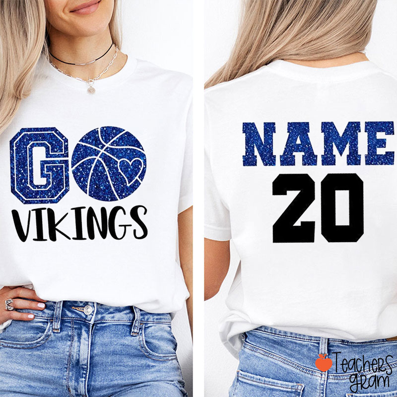 Personalized Mascot And Sport Glitter Go Game Day Teacher Two Sided T-Shirt