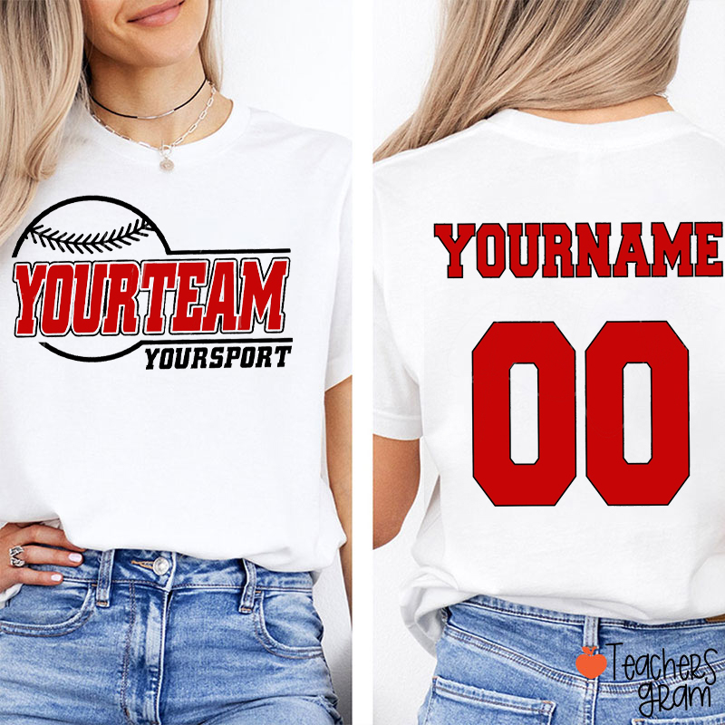 Personalized Team Name And Sport Jersey Teacher Two Sided T-Shirt