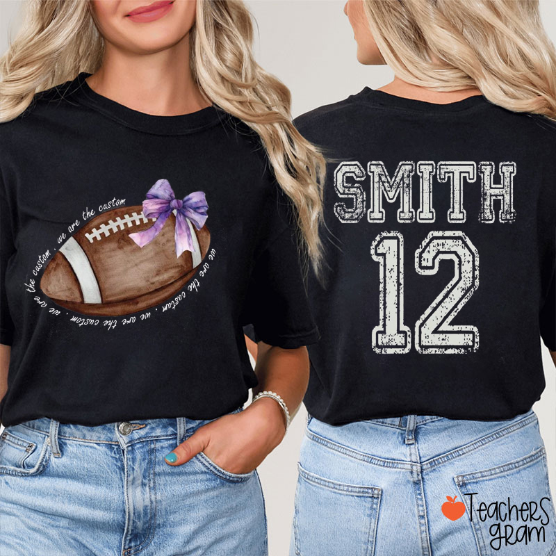Personalized Mascot And Sport Coquette Bow Game Day Teacher Two Sided T-Shirt