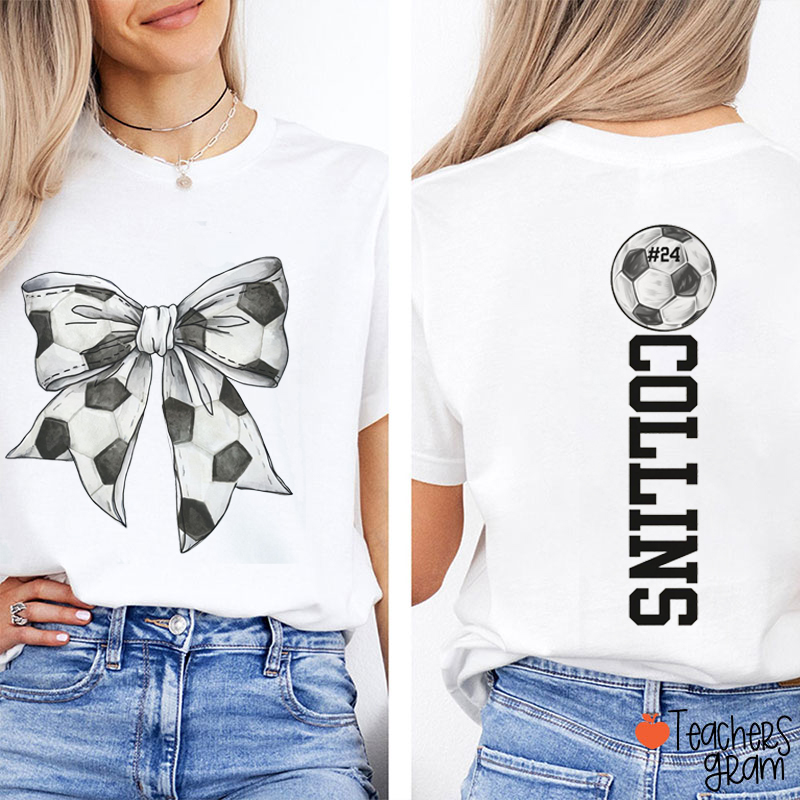 Personalized Sport Bow Game Day Teacher Two Sided T-Shirt