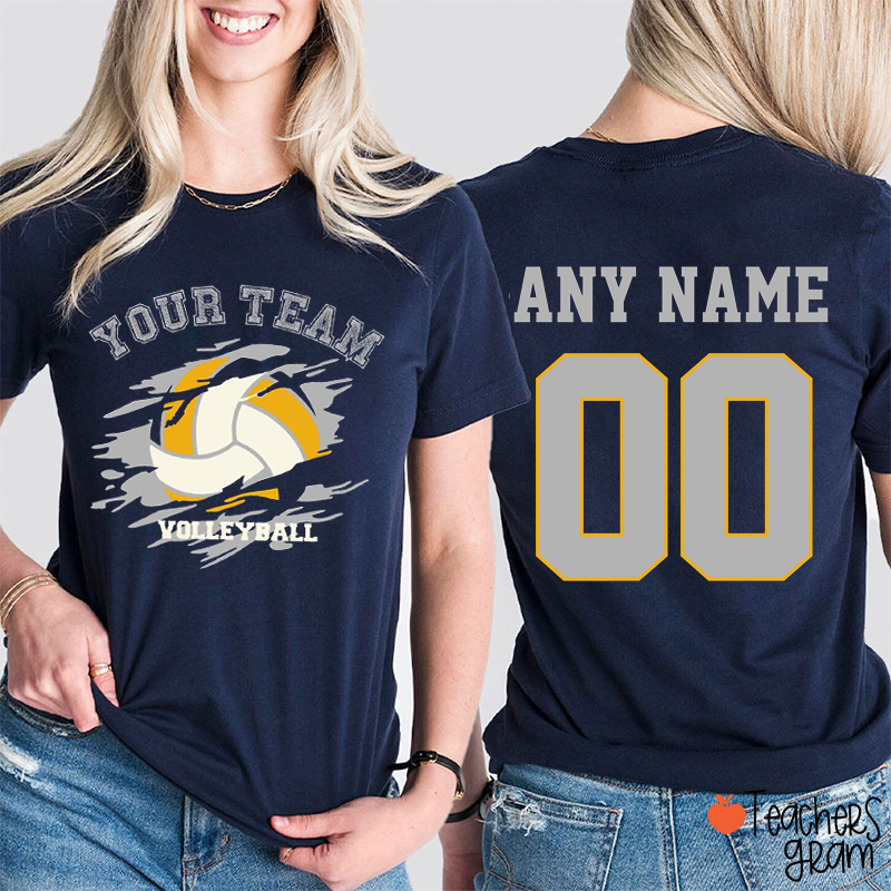 Personalized Team Name And Sport Water Silhouette Teacher Two Sided T-Shirt