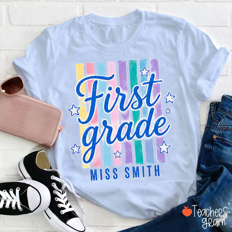 Personalized Grade And Name School Supply Crew Teacher T-Shirt