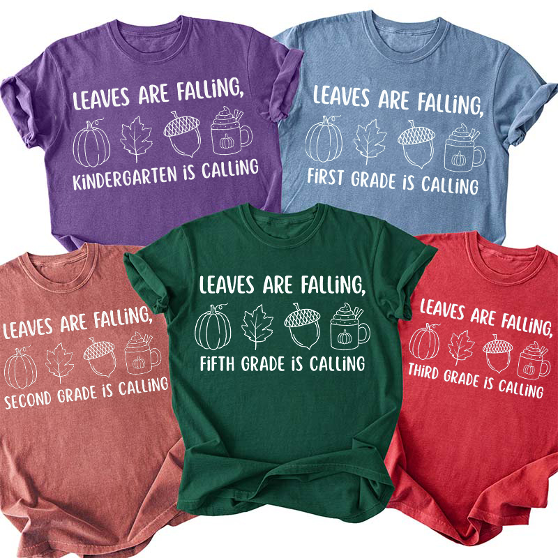 Personalized Grade Leaves Are Falling Teacher T-Shirt