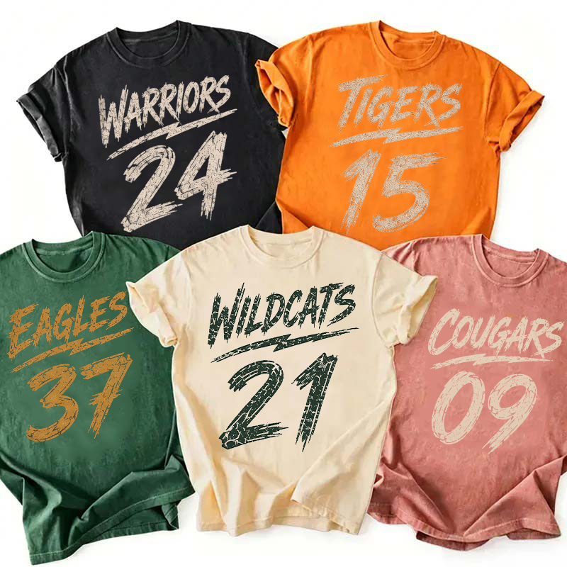 Personalized Mascot Brush Stroke Number Graphic Sports Teacher T‑Shirt