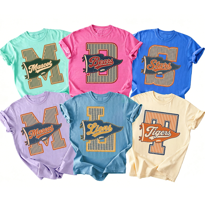 Personalized Mascot Sport Striped Varsity Pennant Teacher T‑Shirt