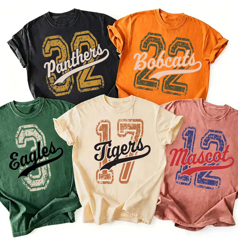 Personalized Mascot Vintage Number Graphic Sports Teacher T‑Shirt