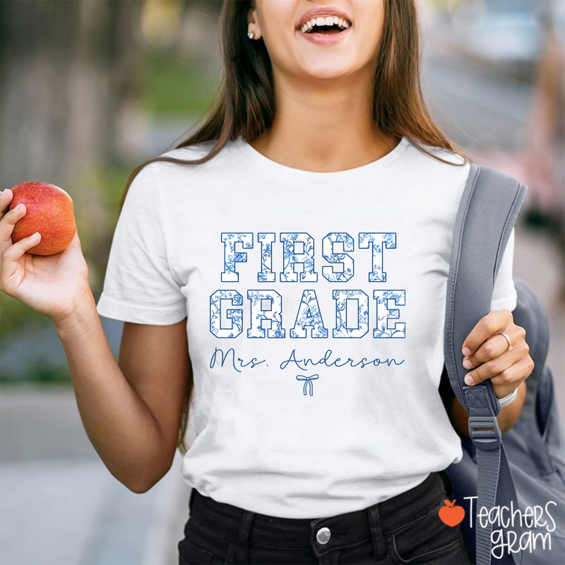 Personalized Name And Grade Trendy Teacher T-Shirt