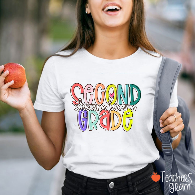 Personalized Grade Color Lines Heart Teacher T-Shirt