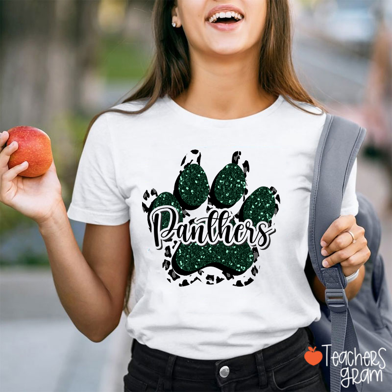 Personalized Mascot Glitter Paw Teacher T-Shirt