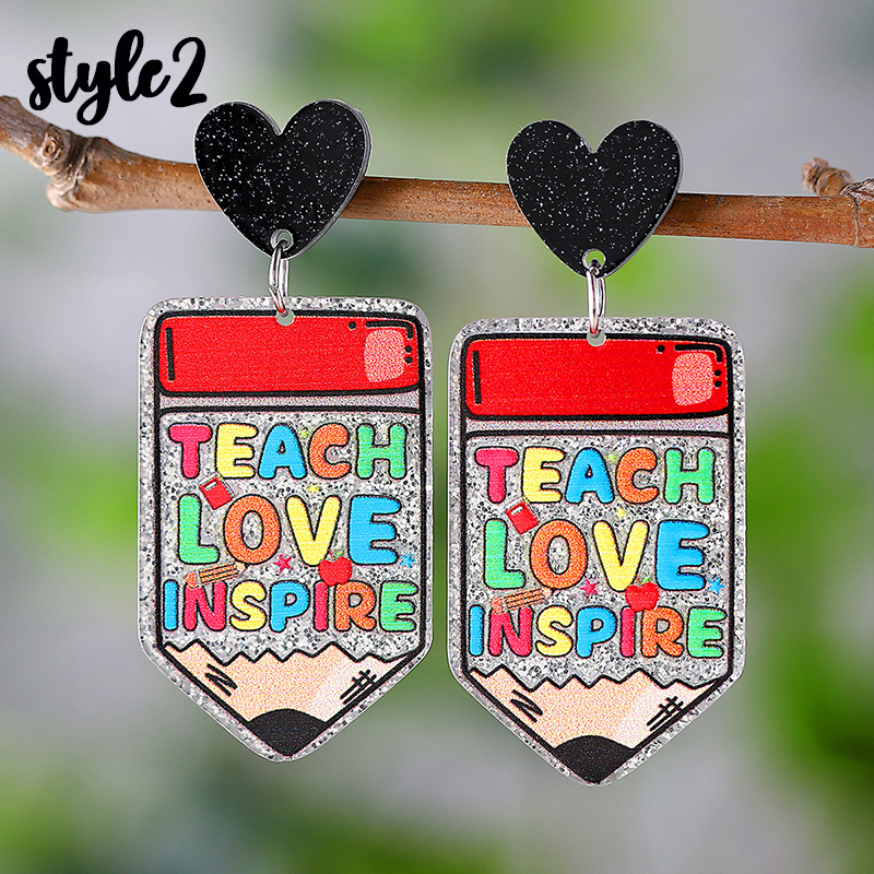 Apple Book Ruler Teacher Acrylic Earrings