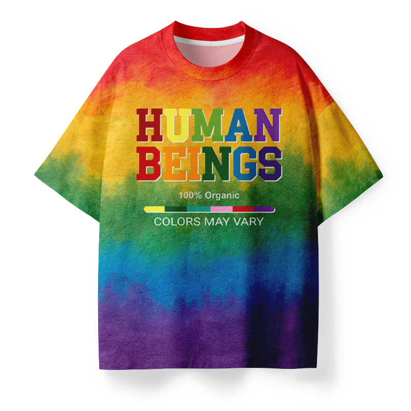 Rainbow Human Beings Colors May Vary Teacher Eco Oversized Graphic T-Shirt