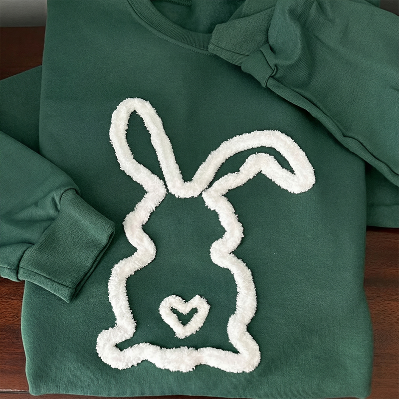 Bunny Easter Chenille Yarn Teacher Sweatshirt